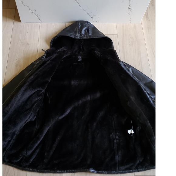 Wilsons Leather Jacket Womens XL Black Faux Fur Lined Hooded Coat Y2K Goth Moto - Picture 5 of 11